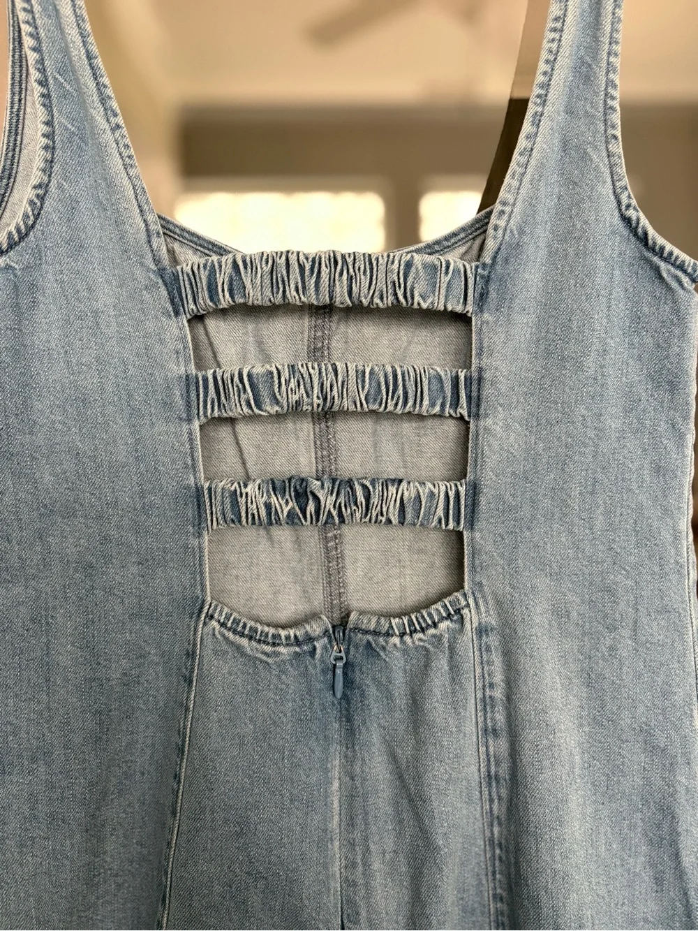 Show Me Your Mumu Steph Mini Dress Gloomy Blue Denim Open Back Revolve Size M - Picture 7 of 12